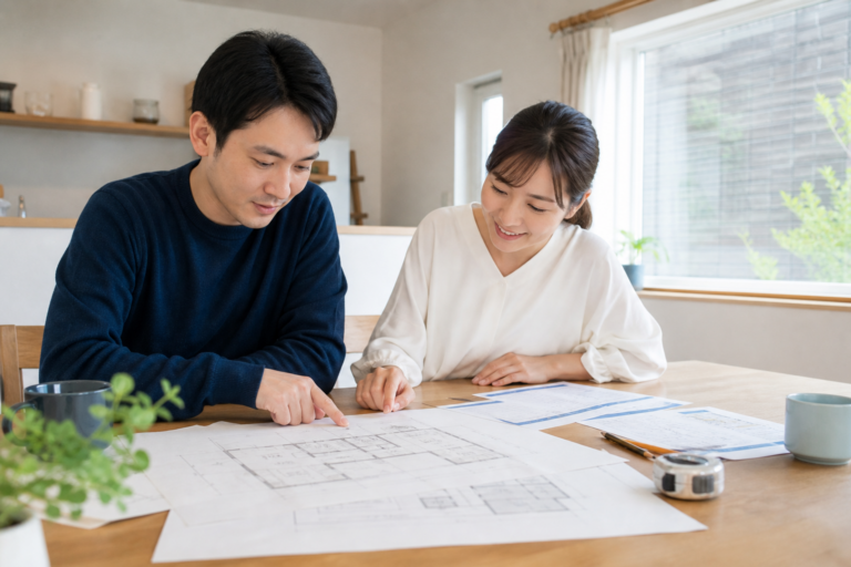 新築の引き渡し日とオプション工事計画を確認する夫婦